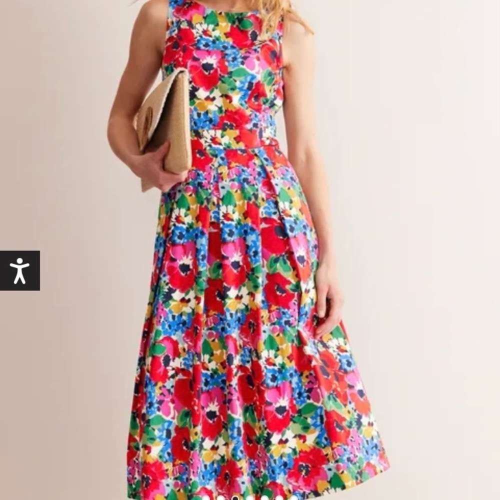 Boden Sleeveless Pleat Midi Dress Multi Wild Poppy Floral 6R US